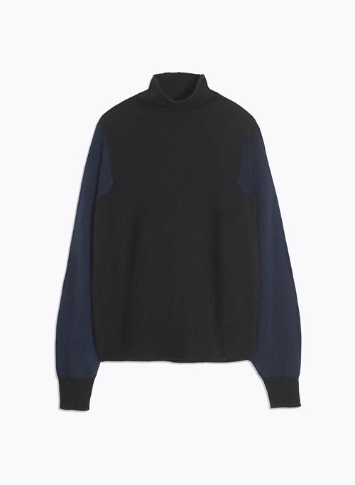 Black/navy turtleneck long sleeve sweater - MAJESTIC FILATURES