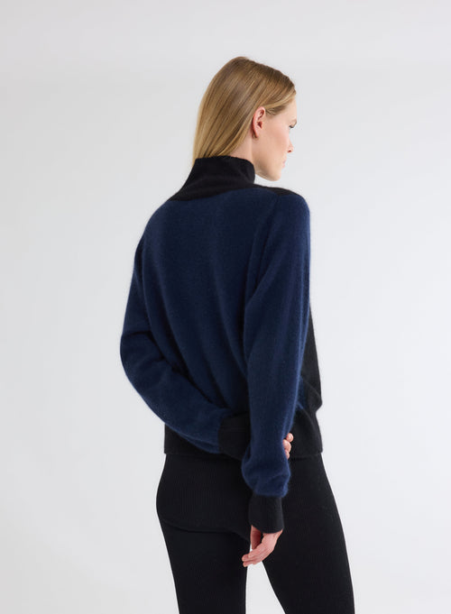 Black/navy turtleneck long sleeve sweater - MAJESTIC FILATURES