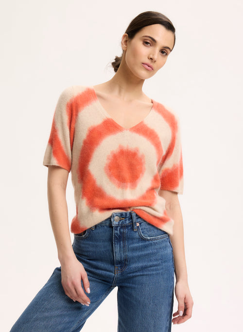 Orange V-Neck Short Sleeve Sweater - MAJESTIC FILATURES