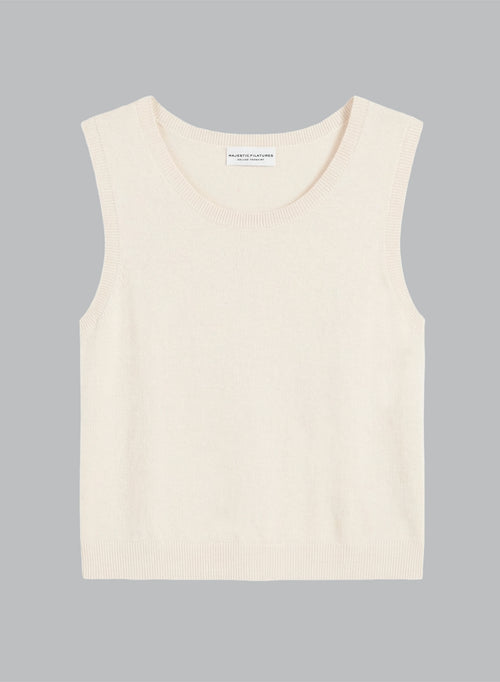 Ärmelloses Kaschmir-Tanktop mit Rundhalsausschnitt in Milchweiß - MAJESTIC FILATURES