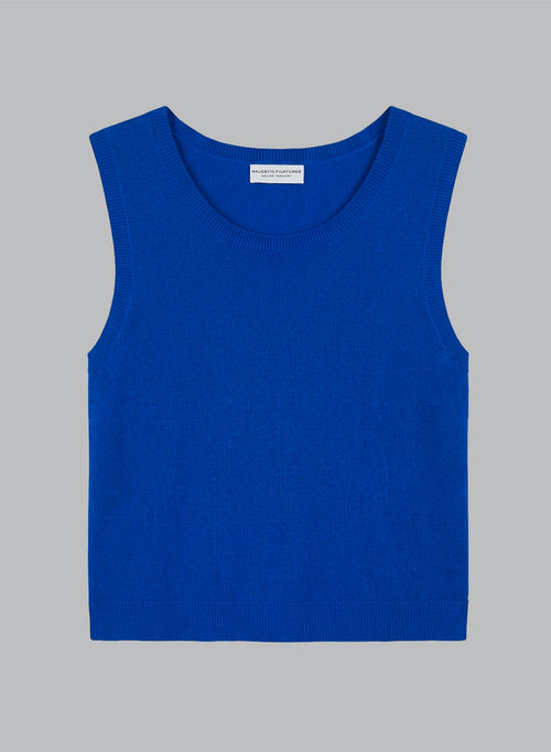 Camiseta sin mangas azul con cuello redondo de cachemira - MAJESTIC FILATURES