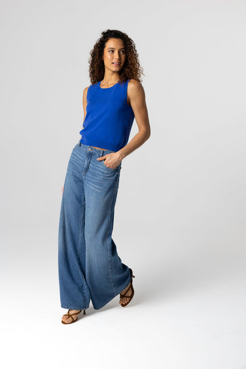 Ärmelloses Kaschmir-Tanktop mit Rundhalsausschnitt in Blau - MAJESTIC FILATURES