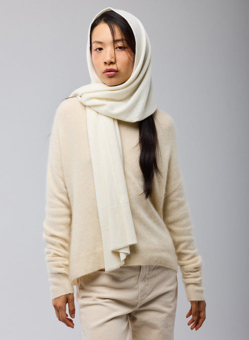 White Cashmere Scarf - MAJESTIC FILATURES