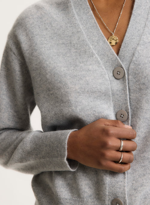 Grey V-neck Long-sleeved cardigan - MAJESTIC FILATURES