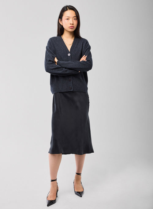 Graue Strickjacke mit V-Ausschnitt und langen Ärmeln aus Kaschmir - MAJESTIC FILATURES