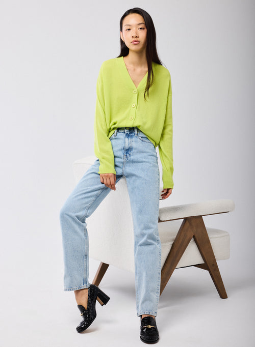 Gilet Jaune Col V Manches Longues en Cachemire - MAJESTIC FILATURES