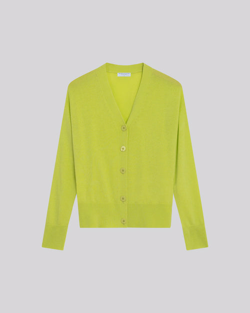 Gilet Jaune Col V Manches Longues en Cachemire - MAJESTIC FILATURES