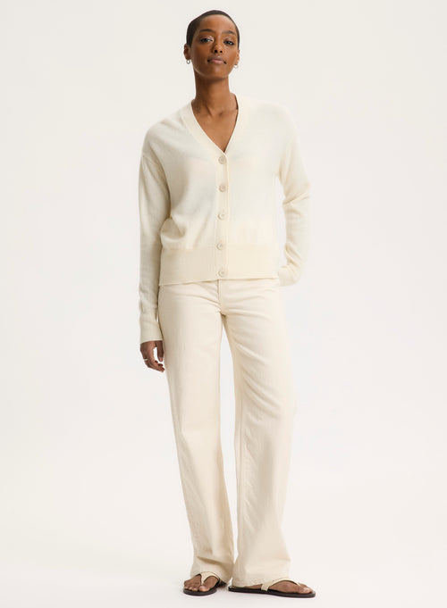 White V-neck Long-sleeved cardigan - MAJESTIC FILATURES