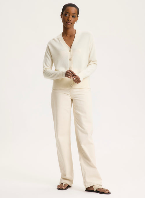 White V-neck Long-sleeved cardigan - MAJESTIC FILATURES