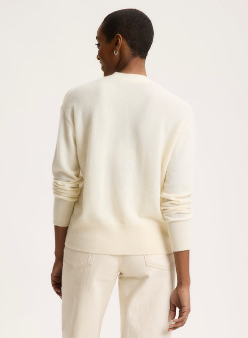 White V-neck Long-sleeved cardigan - MAJESTIC FILATURES