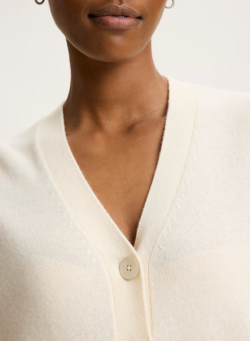 White V-neck Long-sleeved cardigan - MAJESTIC FILATURES