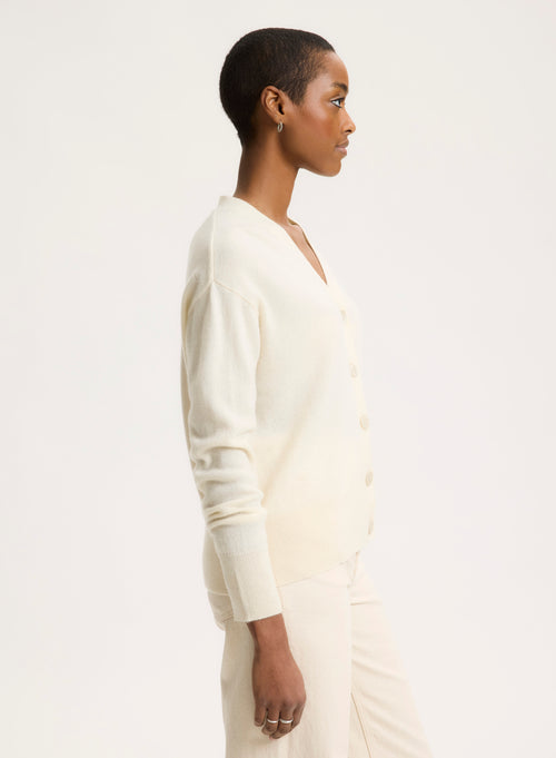 White V-neck Long-sleeved cardigan - MAJESTIC FILATURES