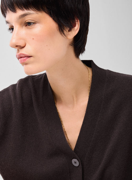 Braune Strickjacke mit V-Ausschnitt und langen Ärmeln aus Kaschmir - MAJESTIC FILATURES