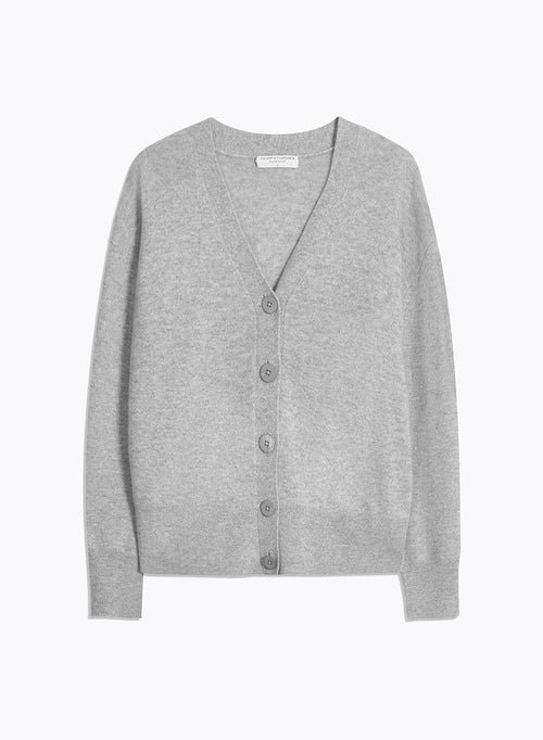 Grey V-neck Long-sleeved cardigan - MAJESTIC FILATURES