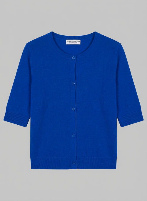 Strickjacke mit Rundhalsausschnitt und Ellbogen aus Kaschmir in Blau - MAJESTIC FILATURES