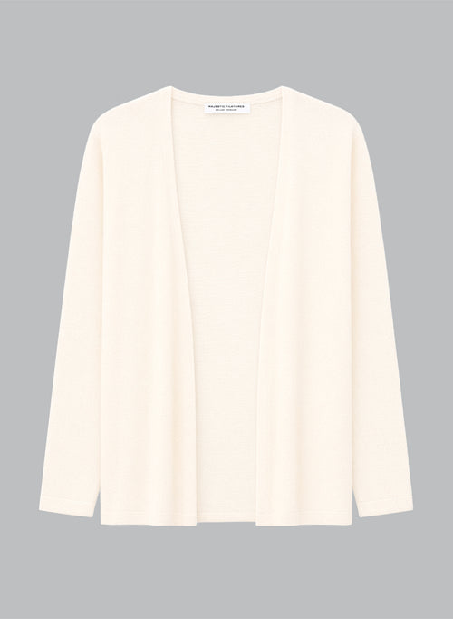 Langärmelige Strickjacke mit V-Ausschnitt aus Kaschmir in Milchweiß - MAJESTIC FILATURES