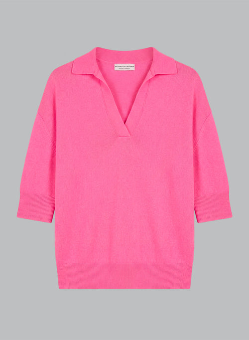 Pink Elbow-Length-Sleeve Cashmere Polo - MAJESTIC FILATURES