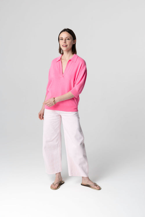 Polohemd mit Ellbogenärmeln aus Kaschmir in Rosa - MAJESTIC FILATURES