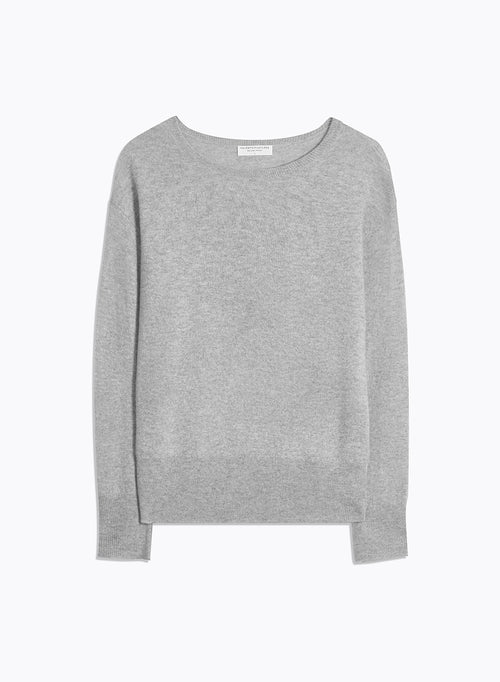 Grey Long Sleeve Round Neck Sweater - MAJESTIC FILATURES