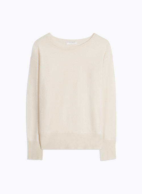 Pull Blanc Col Rond Manches Longues en Cachemire - MAJESTIC FILATURES