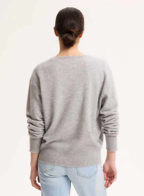 Grey V-neck Long Sleeve Sweater - MAJESTIC FILATURES