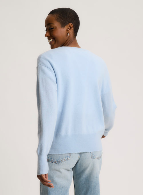 Blue Crew Neck Elbow Sleeve Sweater - MAJESTIC FILATURES