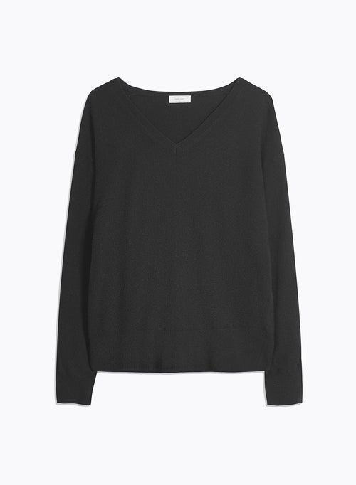 Black V-neck Long Sleeve Sweater - MAJESTIC FILATURES