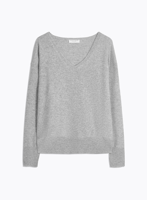 Grey V-neck Long Sleeve Sweater - MAJESTIC FILATURES