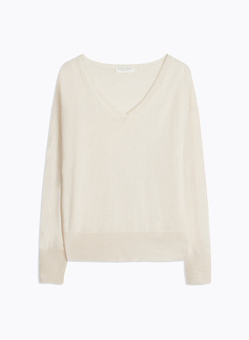 White V-neck Long-sleeved sweater - MAJESTIC FILATURES