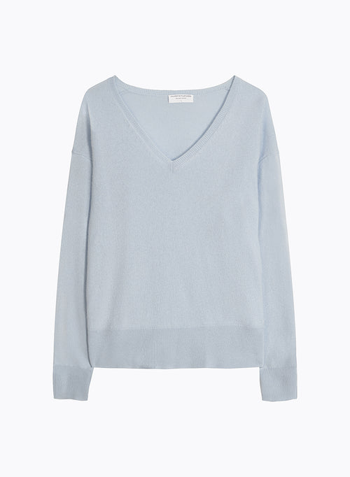 Blue Crew Neck Elbow Sleeve Sweater - MAJESTIC FILATURES