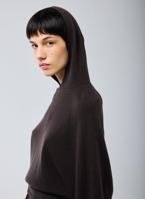 Brauner Kapuzenpullover mit langen Ärmeln aus Kaschmir - MAJESTIC FILATURES