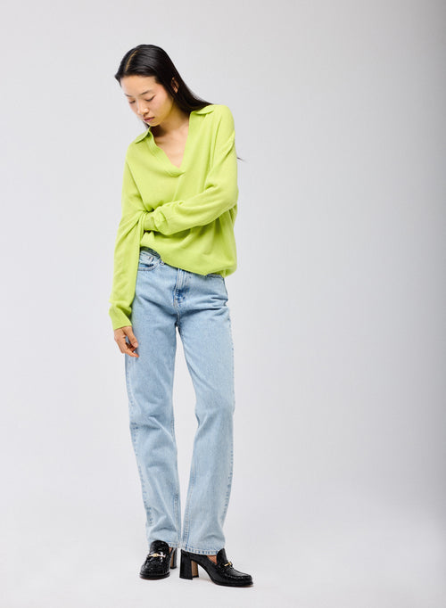Yellow Polo Neck Long Sleeve Cashmere Sweater - MAJESTIC FILATURES