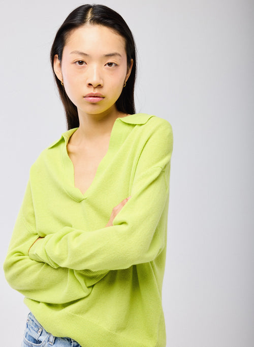Yellow Polo Neck Long Sleeve Cashmere Sweater - MAJESTIC FILATURES