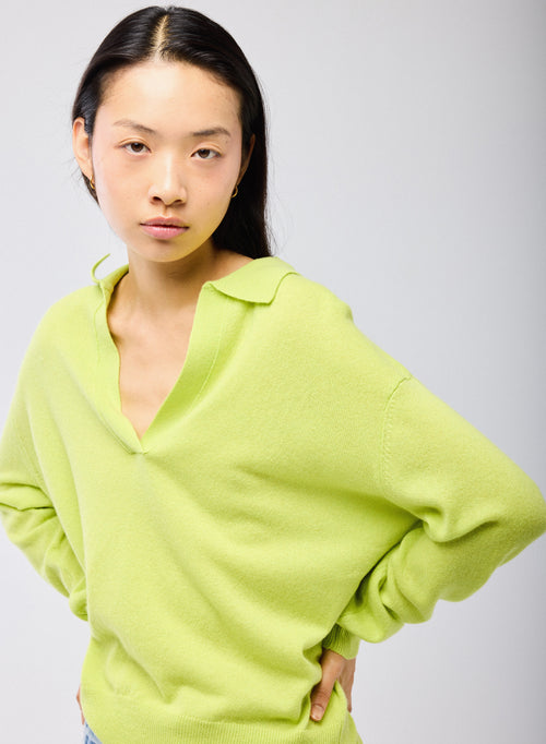 Pull Jaune Col Polo Manches Longues en Cachemire - MAJESTIC FILATURES