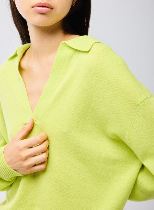 Yellow Polo Neck Long Sleeve Cashmere Sweater - MAJESTIC FILATURES