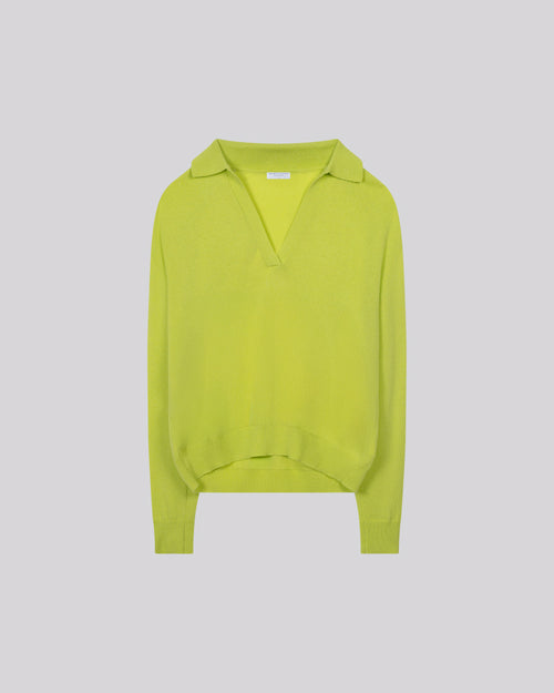 Yellow Polo Neck Long Sleeve Cashmere Sweater - MAJESTIC FILATURES