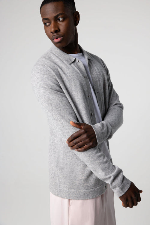 Grey long-sleeved cashmere shirt - MAJESTIC FILATURES