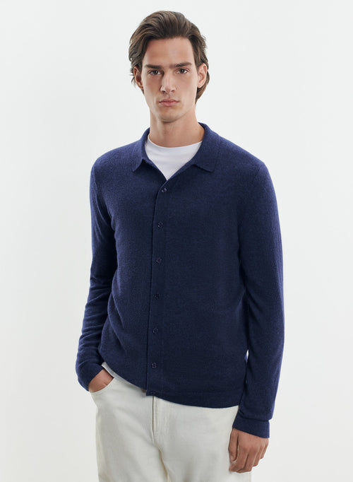 Navy Long-Sleeve Cashmere Shirt - MAJESTIC FILATURES