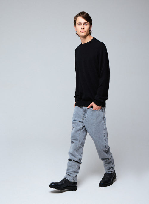 Black Long Sleeve Round Neck Sweater - MAJESTIC FILATURES