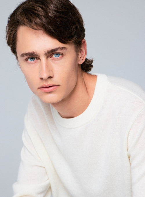 Jersey blanco de cuello redondo y manga larga en cachemir - MAJESTIC FILATURES