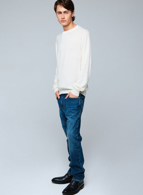 Jersey blanco de cuello redondo y manga larga en cachemir - MAJESTIC FILATURES