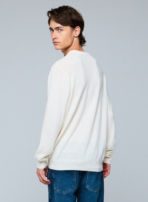 Jersey blanco de cuello redondo y manga larga en cachemir - MAJESTIC FILATURES