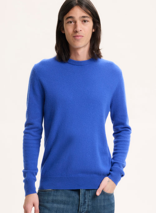 Pull Bleu Col Rond Manches Longues - MAJESTIC FILATURES