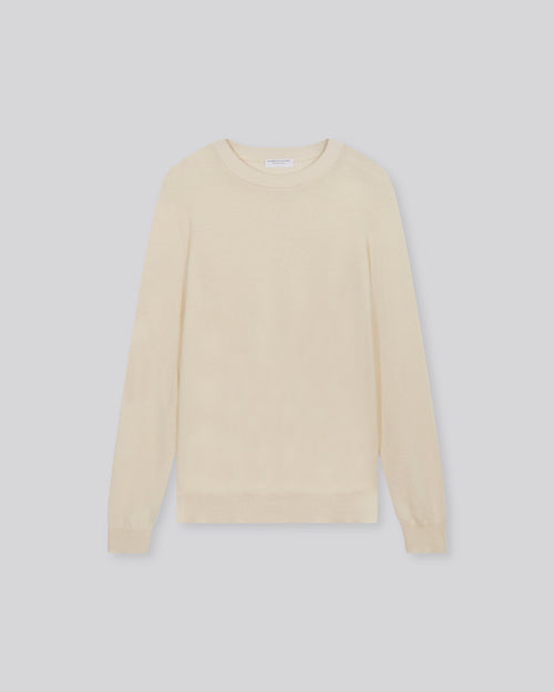 Jersey blanco de cuello redondo y manga larga en cachemir - MAJESTIC FILATURES