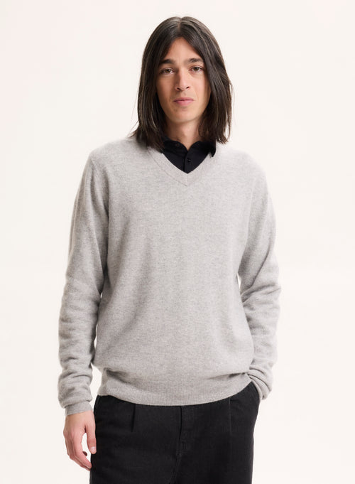 Pull Gris Col V Manches Longues - MAJESTIC FILATURES