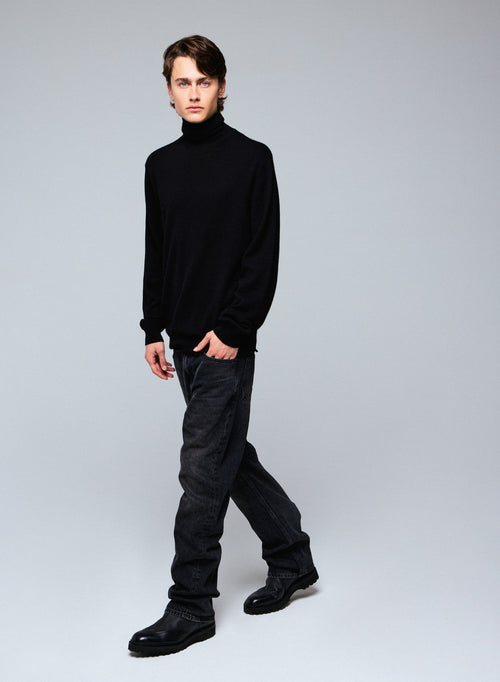Black long-sleeved cashmere turtleneck sweater - MAJESTIC FILATURES