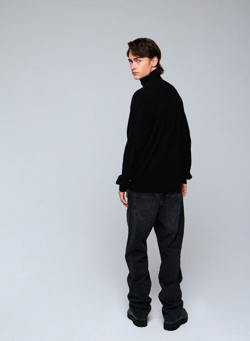 Black long-sleeved cashmere turtleneck sweater - MAJESTIC FILATURES