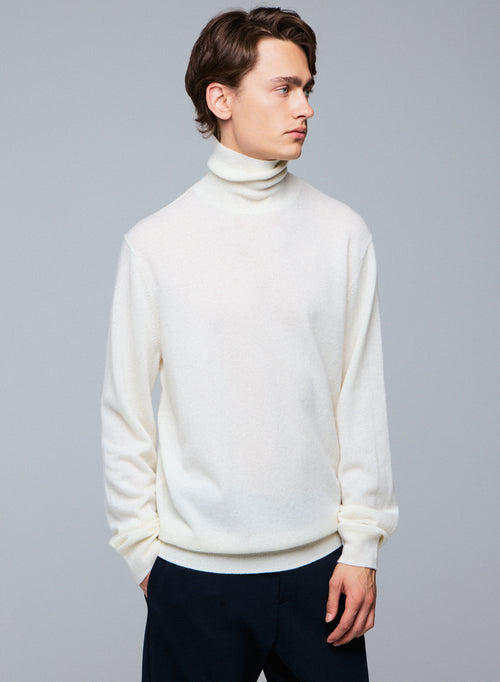 White Turtleneck Sweater Long Sleeve Cashmere MEN Majestic
