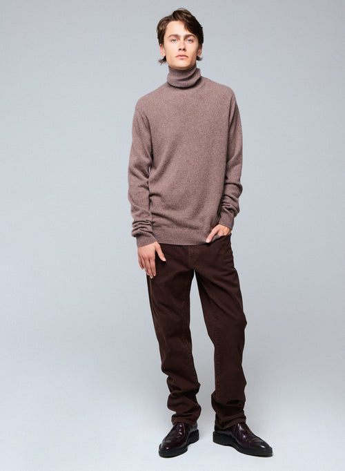 Jersey de cuello alto de cachemir de manga larga beige - MAJESTIC FILATURES