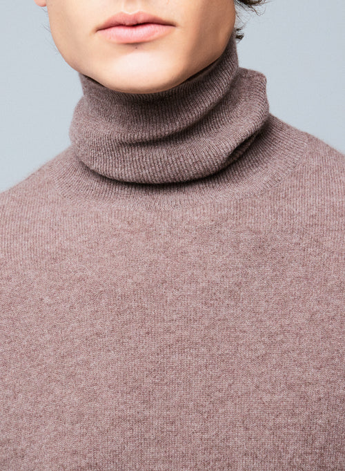 Jersey de cuello alto de cachemir de manga larga beige - MAJESTIC FILATURES